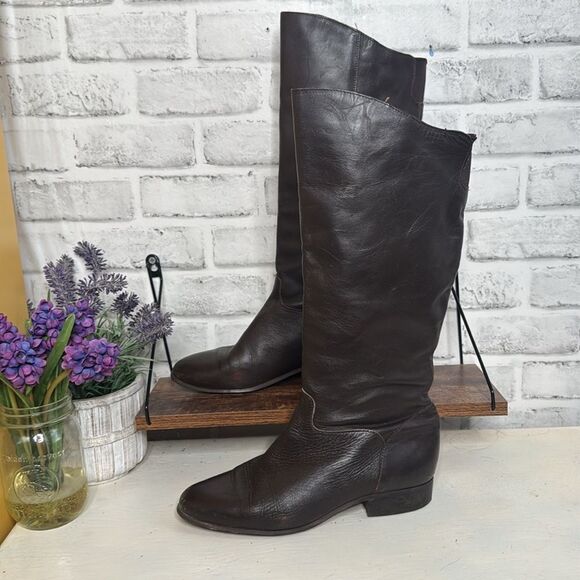 Naturalizer Tall Brown Leather Boots Size 8W 8 Wide - Picture 1 of 8